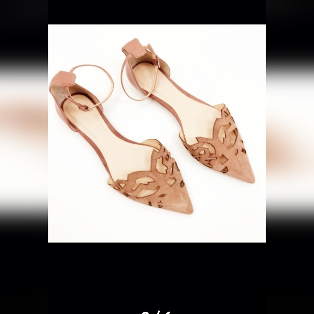 NWOT Zara Laser CutOut Ankle Strap Suede Pointy Flats Sz 39